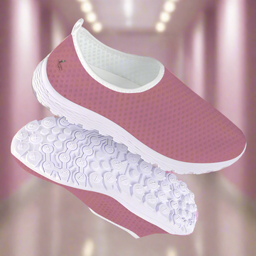 A single, lightweight slip-on Pretty Confidential Pink Non-Slip Lightweight Sneaker with a mauve-colored mesh upper and a slip-resistant sole, designed for casual or athletic wear.