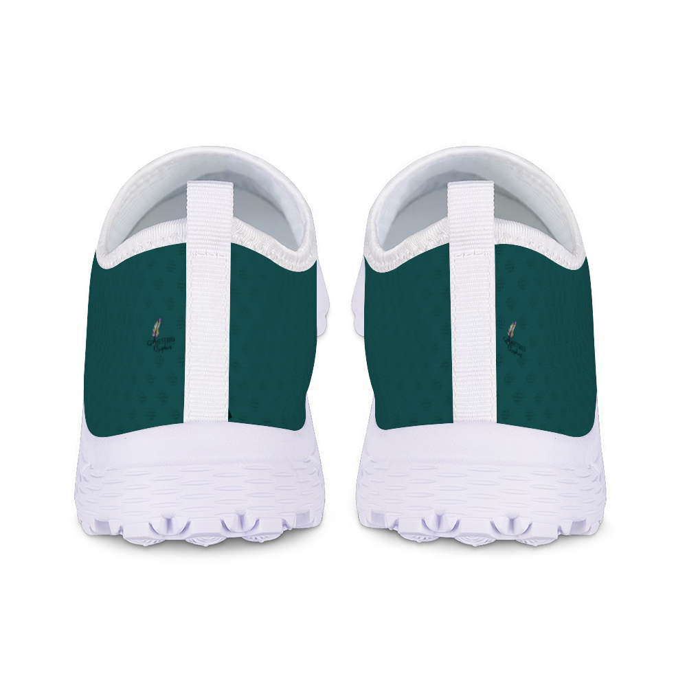 Meet the Philly Jawn Cushion Kicks: teal slip-on sneakers designed for style and functionality, with a breathable mesh upper, white trim, cushioned textured sole, and slip-resistant technology.