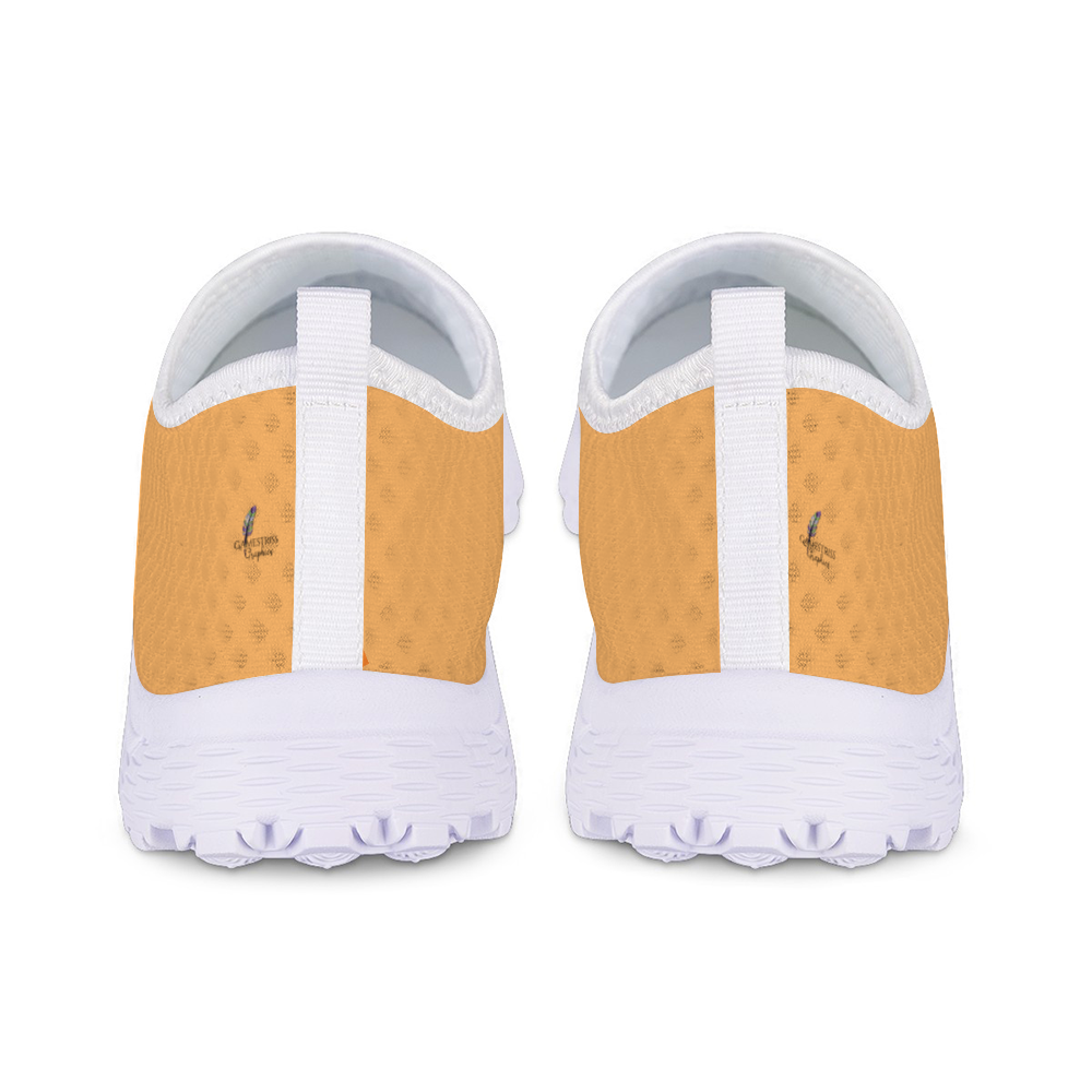 The Sophisticated Glamour Cushion Kicks feature a slip-on design with a yellow textured mesh fabric upper, complemented by a sleek white sole.