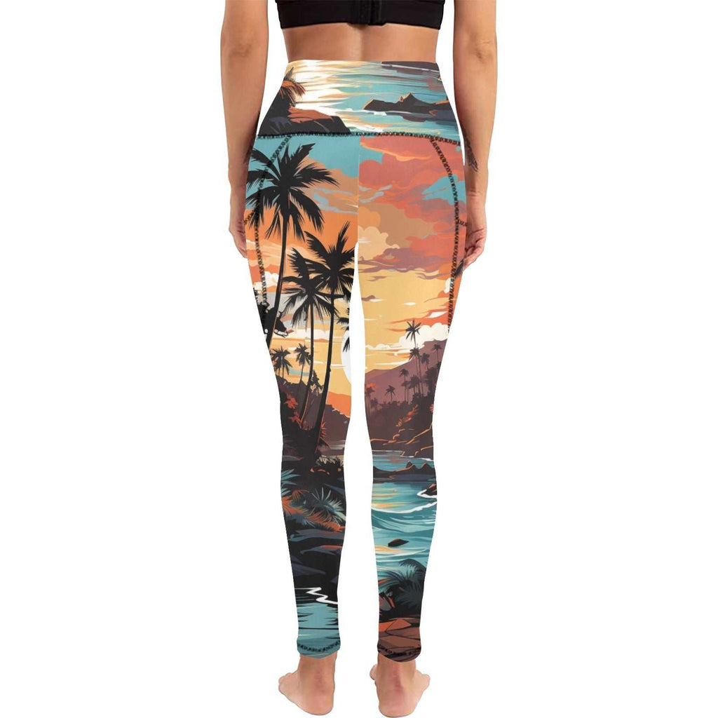High Waist Leggings- Ocean's Paradise High Waist Leggings with Pockets