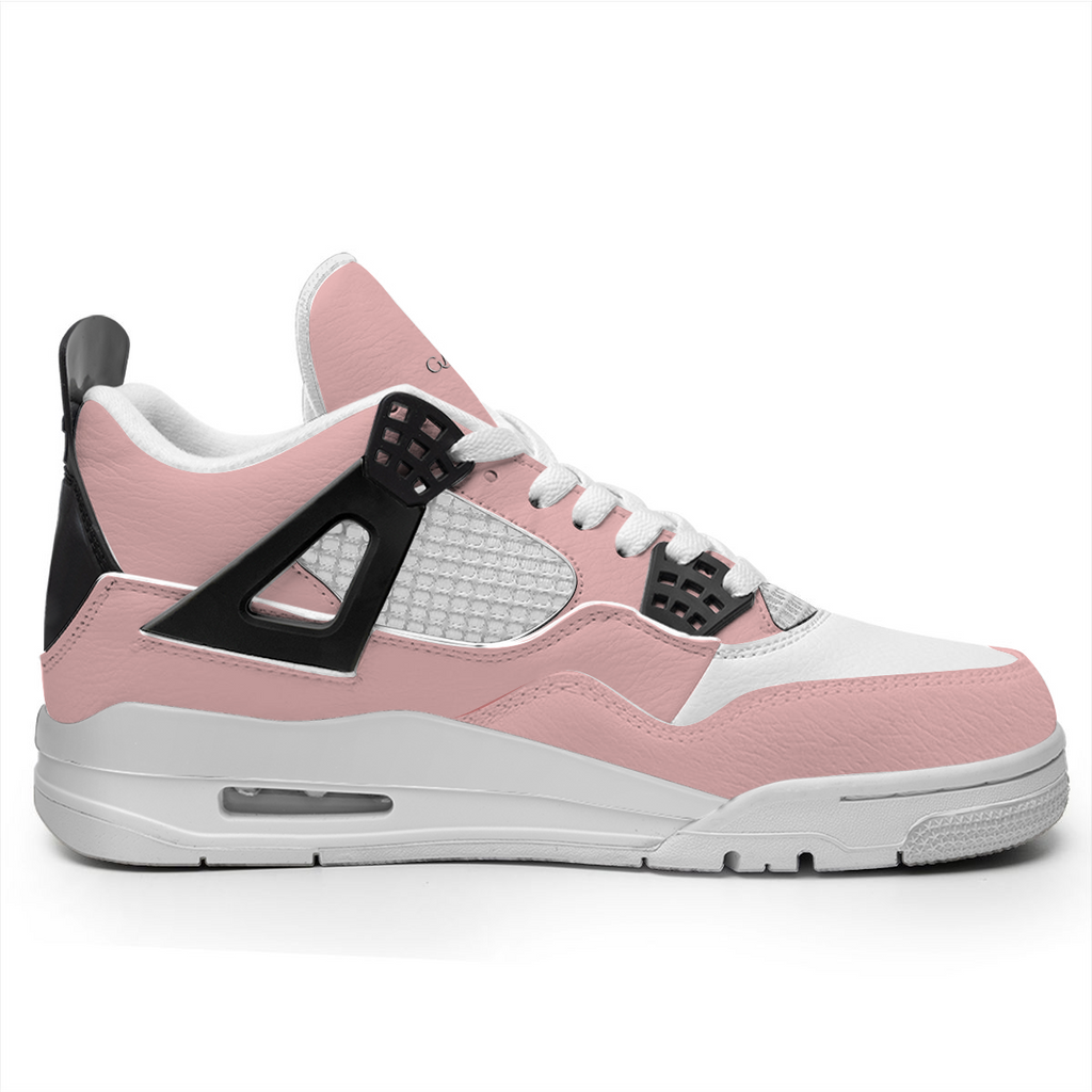 The Blush Breezel Fashion Sneakers showcase a chic white and pink color scheme, complemented by a white padded tongue, black lace eyelets, white soles, and an eye-catching visible air unit in the sole that provides exceptional shock absorption.