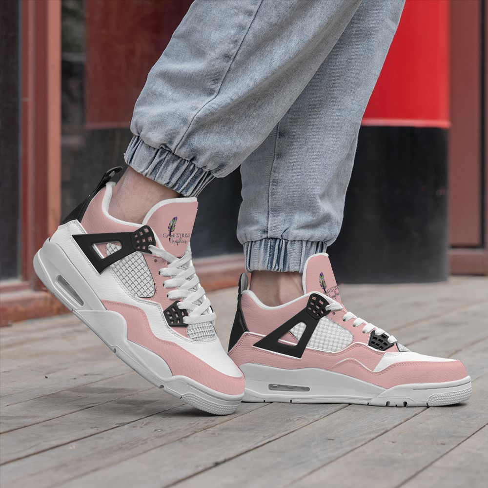 The Blush Breezel Fashion Sneakers showcase a chic white and pink color scheme, complemented by a white padded tongue, black lace eyelets, white soles, and an eye-catching visible air unit in the sole that provides exceptional shock absorption.