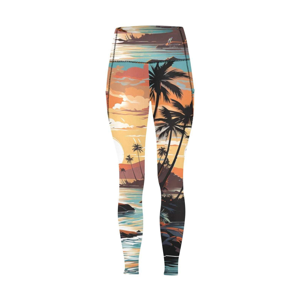 High Waist Leggings- Ocean's Paradise High Waist Leggings with Pockets