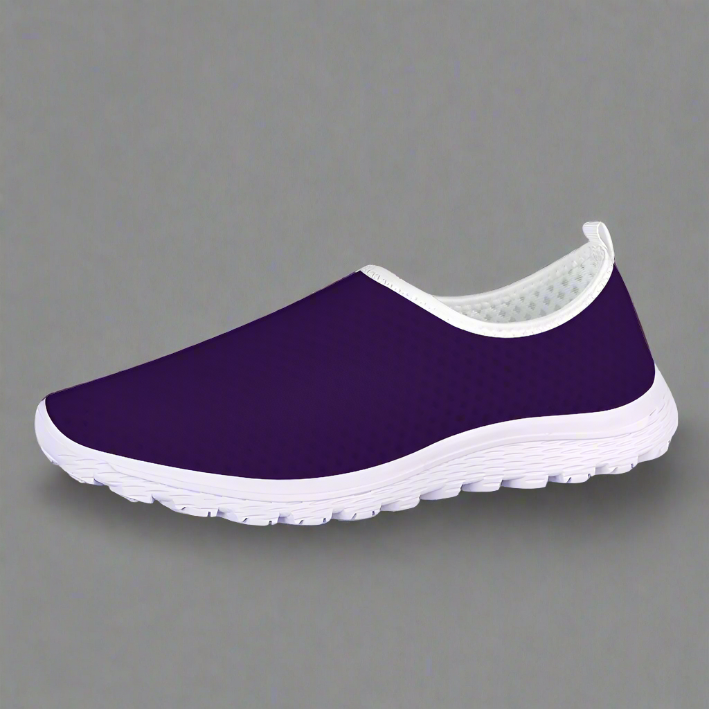 A single Deep Purple Non-Slip Lightweight Sneaker featuring a breathable mesh design, a white sole, and white edging.