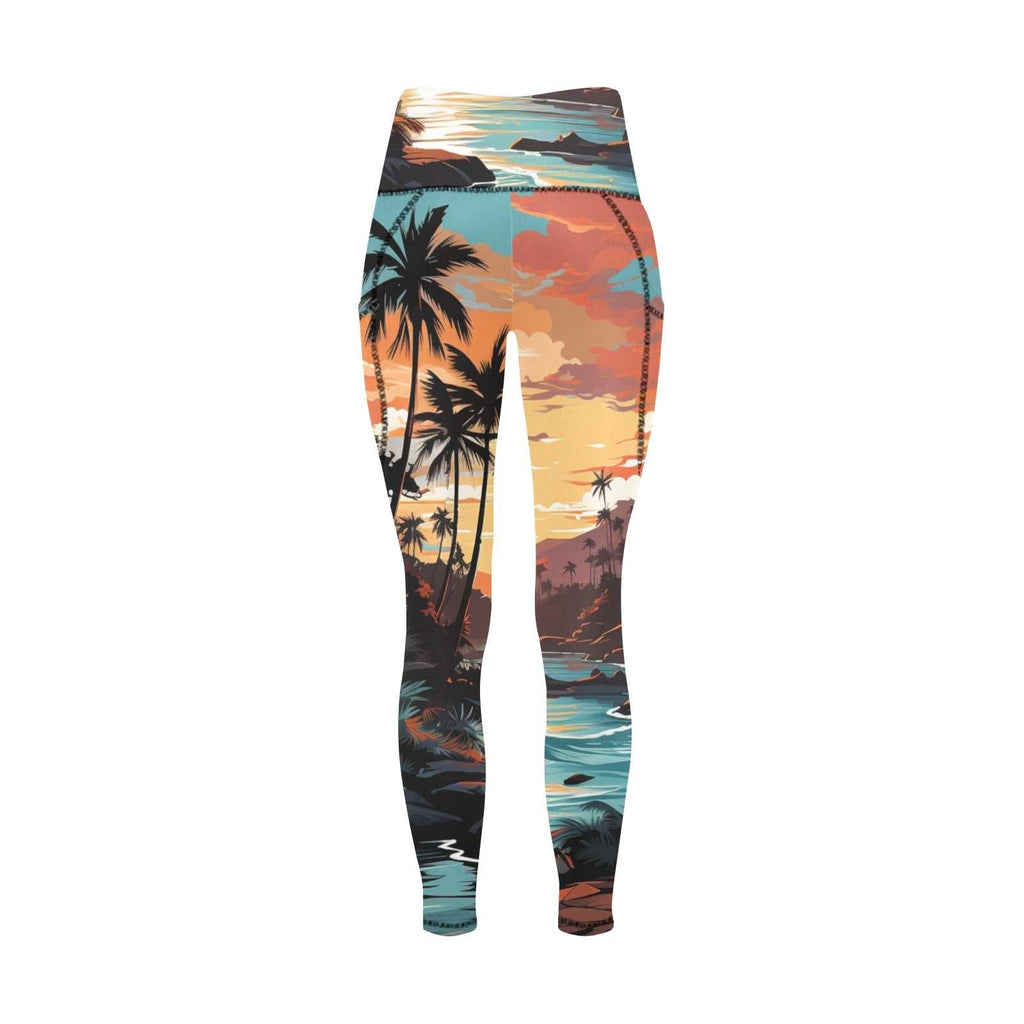 High Waist Leggings- Ocean's Paradise High Waist Leggings with Pockets