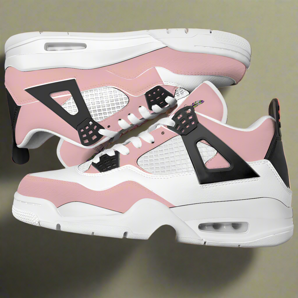 The Blush Breezel Fashion Sneakers showcase a chic white and pink color scheme, complemented by a white padded tongue, black lace eyelets, white soles, and an eye-catching visible air unit in the sole that provides exceptional shock absorption.