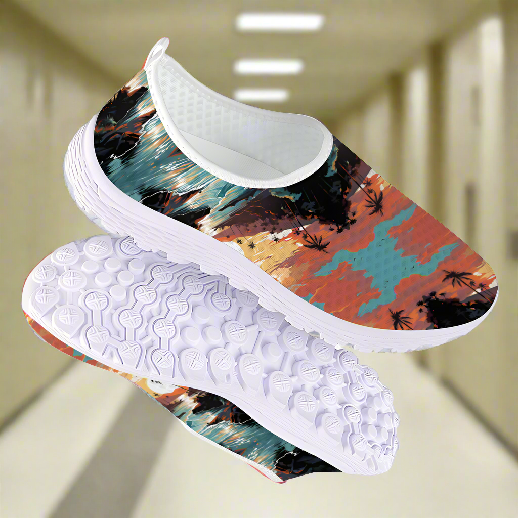 Ocean's Paradise Non-Slip Lightweight Sneakers with an abstract design.