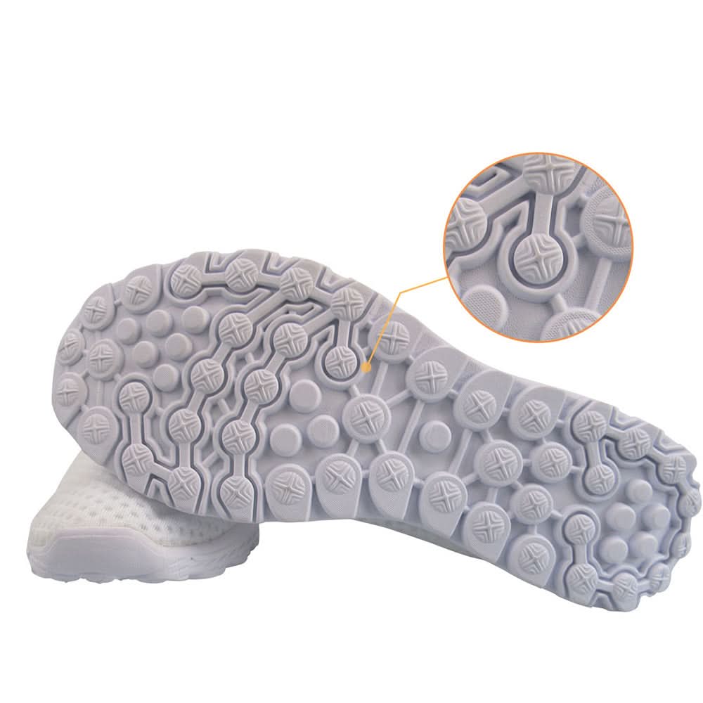 The Fall Flow Cushion Kicks are slip-on athletic shoes with a white sole and a camouflage pattern in pink, brown, and gray tones, featuring breathable mesh for maximum comfort.