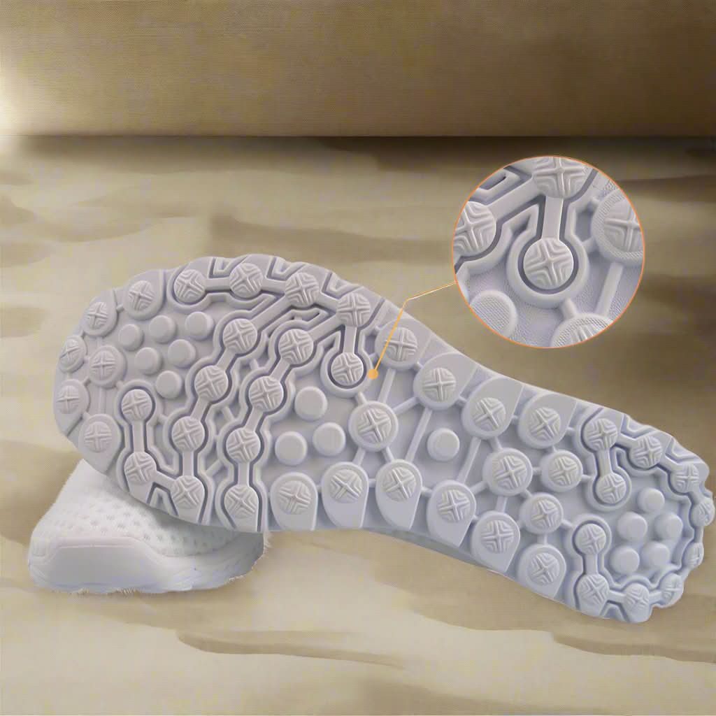 Introducing the "Not Here To Play Nice Cushion Kicks," a slip-on sneaker in sky blue with a white sole, designed with a breathable mesh upper and slip-resistant grip.