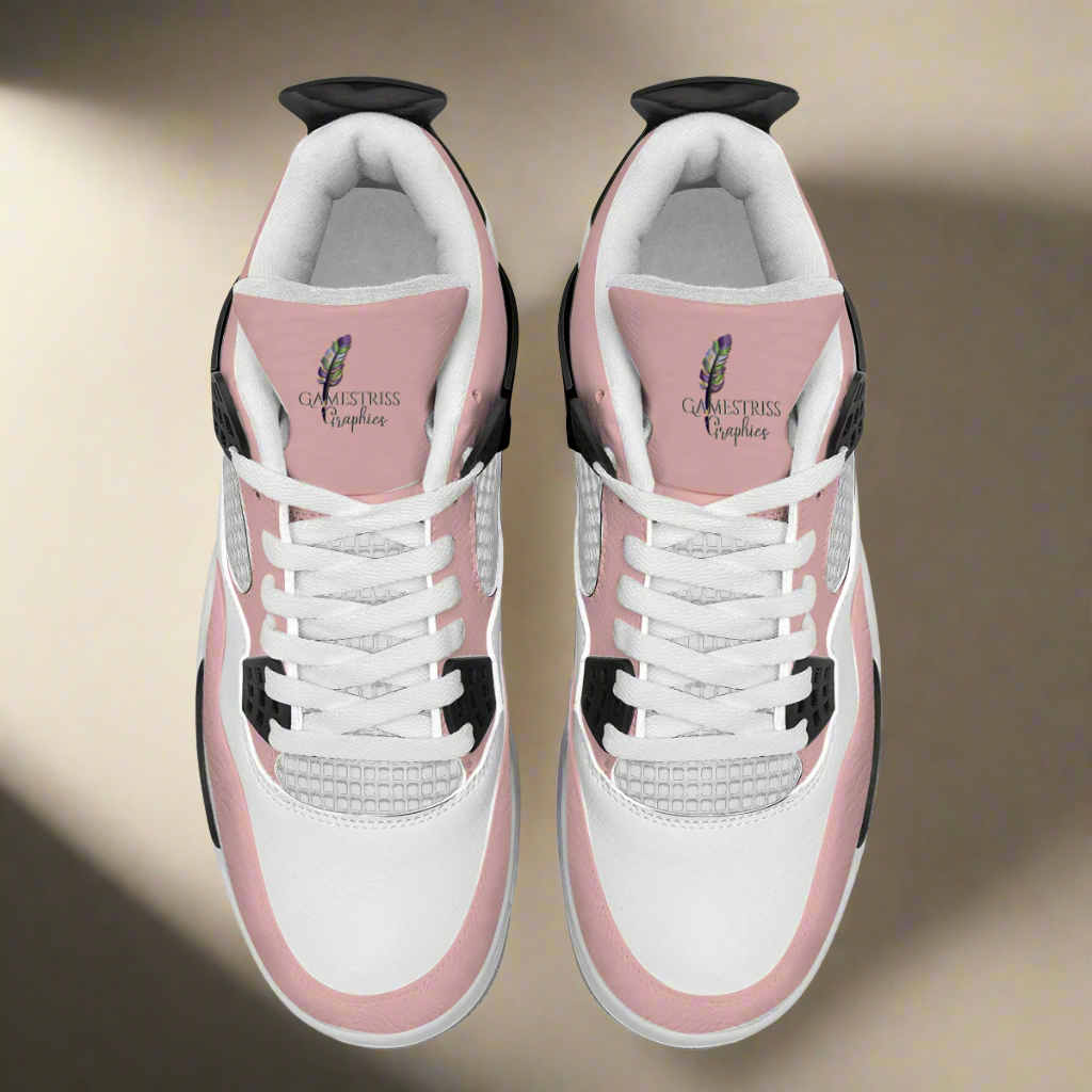 The Blush Breezel Fashion Sneakers showcase a chic white and pink color scheme, complemented by a white padded tongue, black lace eyelets, white soles, and an eye-catching visible air unit in the sole that provides exceptional shock absorption.