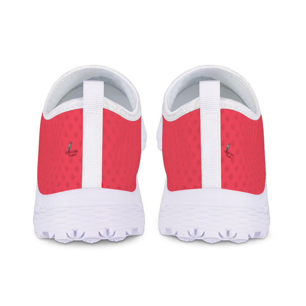 The Unstoppable Hustle Kushion Kicks feature a single red slip-on design with a white sole and mesh fabric, angled slightly to the side, ideal for fans of athletic sport shoes.