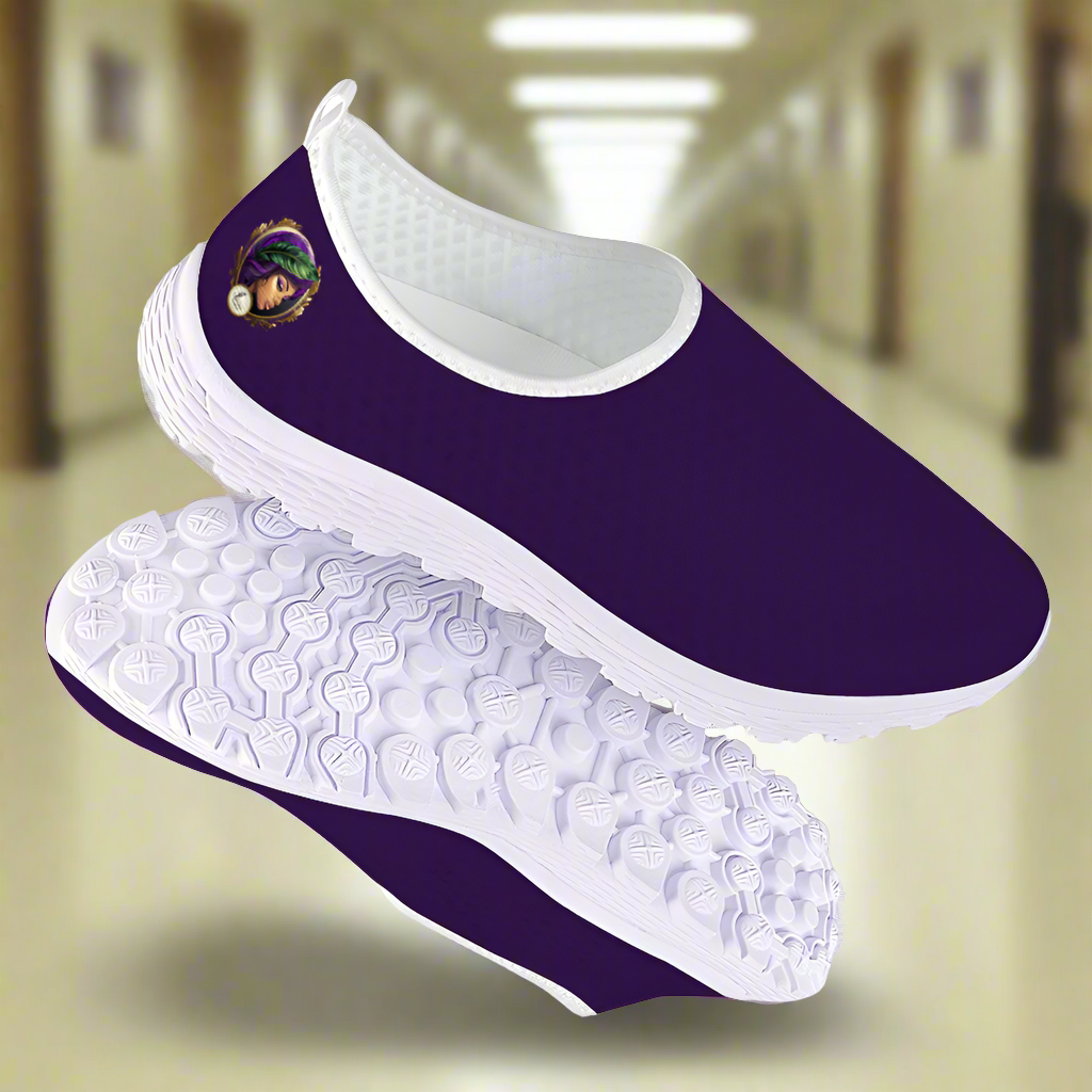 A single Deep Purple Non-Slip Lightweight Sneaker featuring a breathable mesh design, a white sole, and white edging.